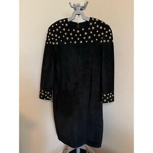 Pia Rucci 100% Black Leather Suede Gold Studded Dress Size 12